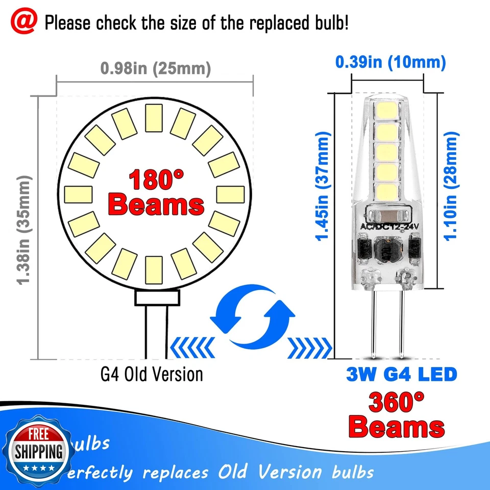 Heifymi G4 LED Bulb 12-24V AC/DC 3W Daylight 6000K 20W Halogen Bulb Equivalen - Image 4 of 4