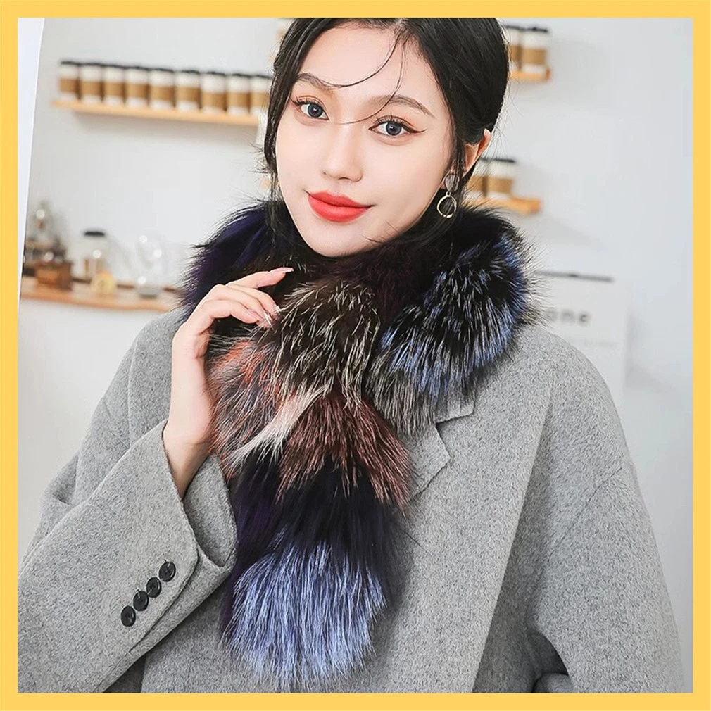 Women's Real Fox Fur Scarf Thicken Winter Warm Neck Wrap Collar Size 85x13cm