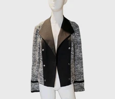 Calvin Klein Knit Blazer Jacket Open Front Long Sleeve Black Collared Classic 12