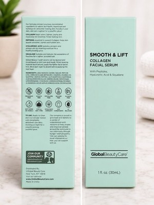Global Beauty Care Peptides Hyaluronic Acid Smooth Lift Collagen Facial Serum