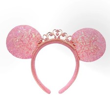 Pink Tiara Princess Crown Disney Parks Ears Sequin Minnie Headband US POST