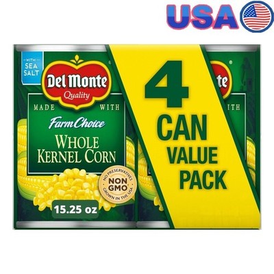 Whole Kernel Corn Canned Vegetables Non-GMO 15.25 Oz Pack of 4 Shelf Stable New