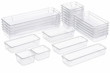 25pcs Drawer Organiser Set Clear Makeup Trays Plastic Desk Drawer Dividers Boxes