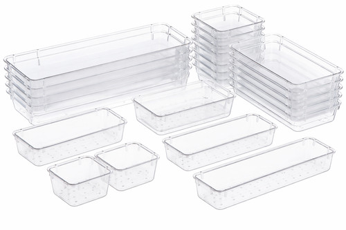 25pcs Drawer Organiser Set Clear Makeup Trays Plastic Desk Drawer Dividers Boxes