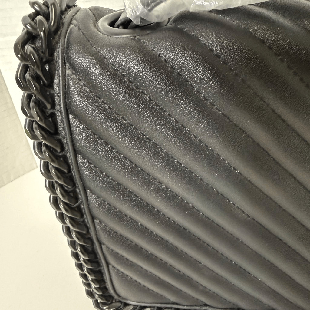 Aldo Greenwald Black Quilted Chevron Chain Link Edgy Moto Crossbody Bag NWT