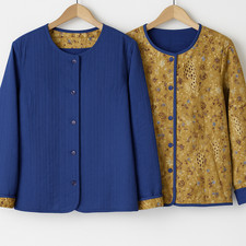 Koret Savannah Reversible Quilted Jacket Women’s L Navy & Floral Casual NWT