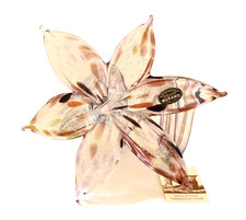 NEW 100% GENUINE MURANO SPARKLE PURPLE 6-PETAL ART GLASS FLOWER VASE-ITALY