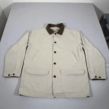 LL Bean Jacket Mens Large Tan Barn Coat Canvas Corduroy Collar Lined Field