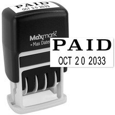 MaxMark Self-Inking Rubber Date Office Stamp with Paid Phrase Date - Black