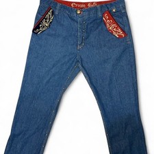 Crown Holder Men's Blue Denim Jeans Straight 5-Pocket Embroidered Accents