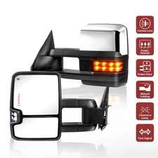 Pair Chrome Power Heated Tow Mirrors For 2014-2018 Chevy Silverado Sierra 1500