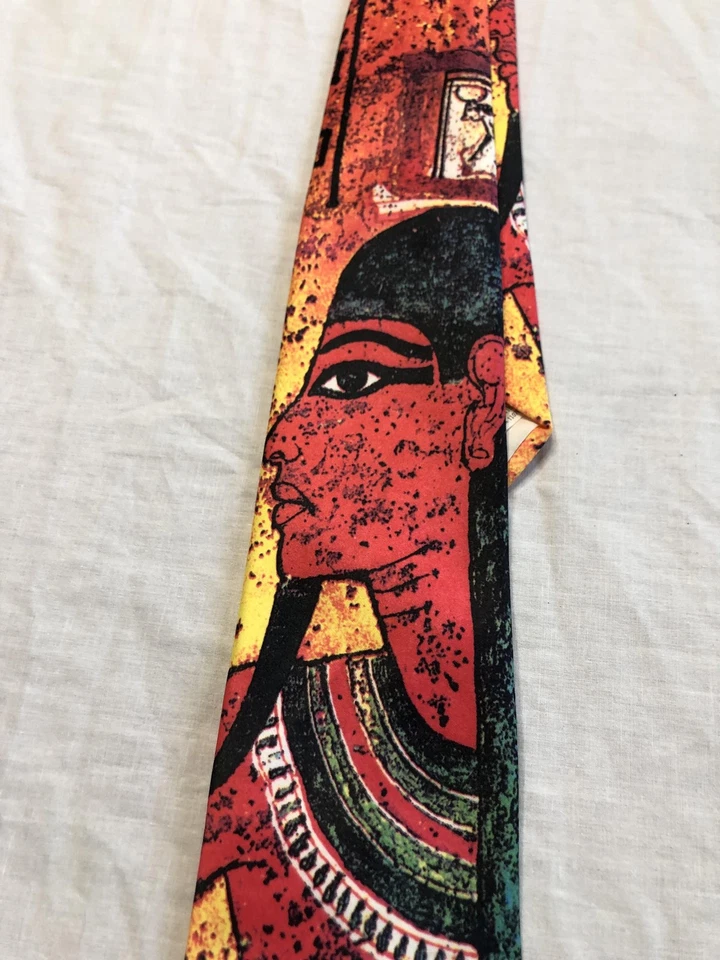 Corbata vintage Ralph Marlin para hombre faraón arte egipcio 1993 hecha en EE. UU. Prendas para el cuello años 90 Foto 3 de 4