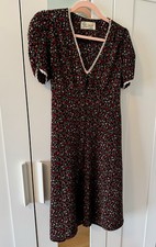 Tara Starlet Floral Cotton Midi Dress Black Red Vintage Style Size 10