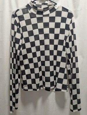 Vans Sheer Long Sleeve Turtleneck Shirt Checkerboard Streetwear L