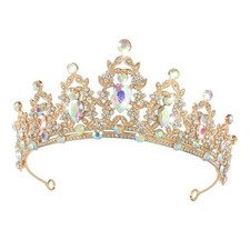 Tiaras and Crowns for Women, Gold Princess Tiara Handmade AB Colorful Crown