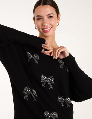 Blue Vanilla Womens Embellished Bows Knitted Jumper UK