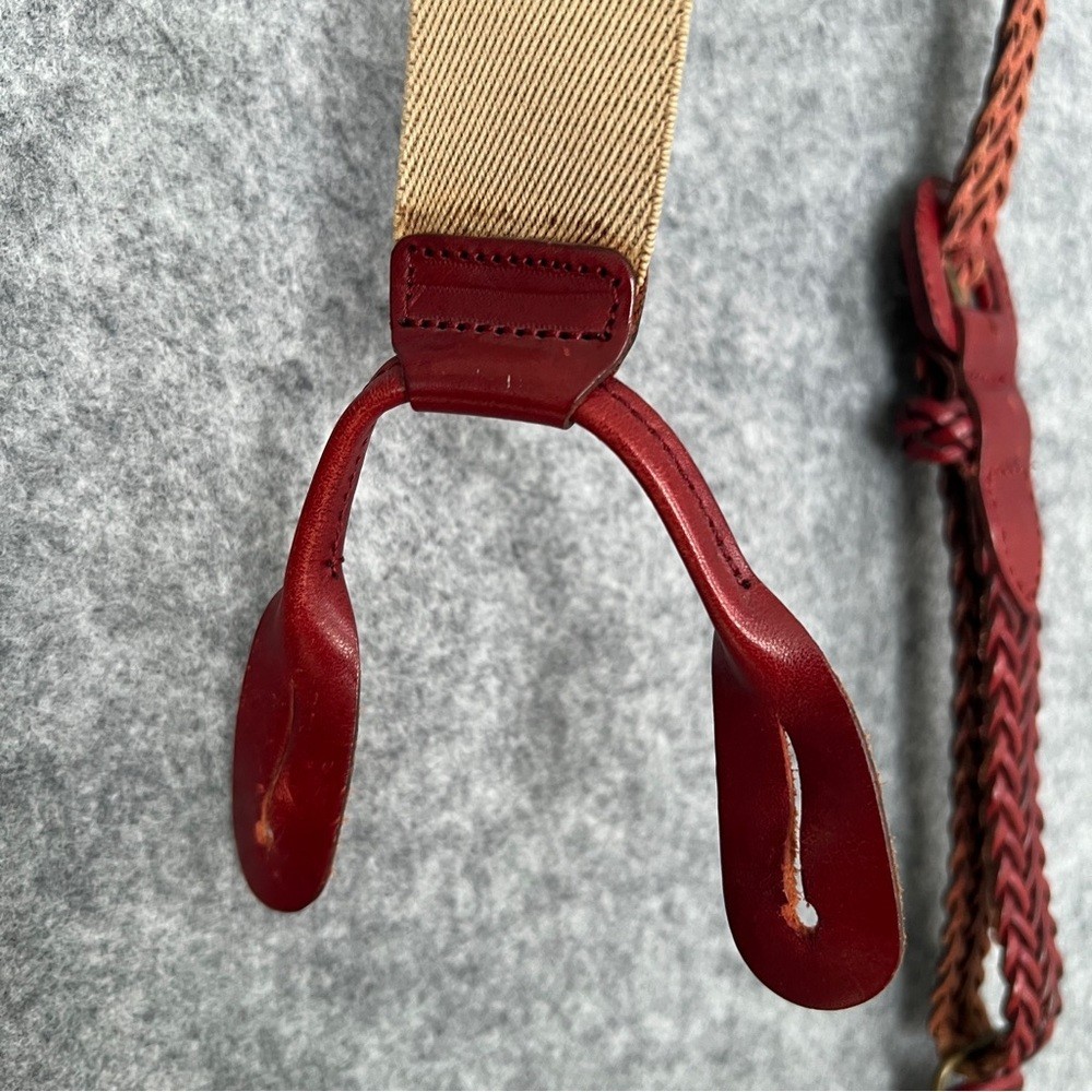 Vintage Braided Leather Suspenders in Red + Tan | Italian Full-Grain Vibe