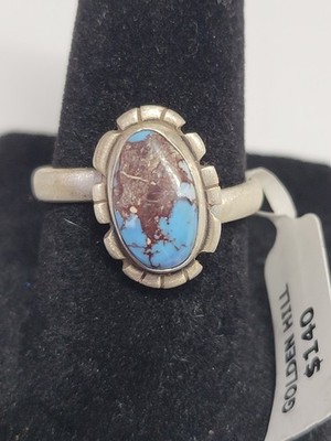 Golden Hills Turquoise -adjustable Ring - SS 925 - handmade - full silver back