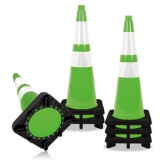 6PC 28" Green Traffic Cones Reflective Collars Parking Lot Road Construction Saf