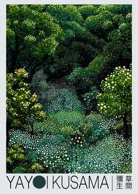 Yayoi Kusama Inspired Green Dot Abstract Art Poster