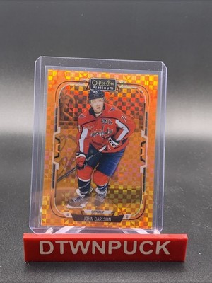 2025-26 OPC Platinum John Carlson Orange Checkers Base /25 SP Ducks #62