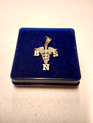 Vtg 925 Sterling Silver BSN Pendant Caduceus Medicine Bachelor Nursing Science