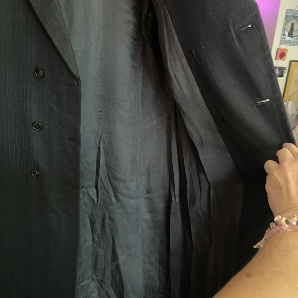 Casaco listrado preto longo vintage – peito duplo, forrado, estilo clássico - Imagem 4 de 4