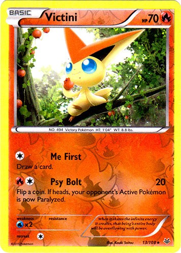 Victini - 13/108 - Rare - Reverse Holo LP, English Pokemon Roaring Skies