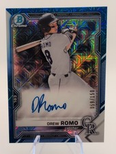 2021 Bowman Mega Box Chrome Mojo Blue Refractor /150 Drew Romo #BMA-DR Auto
