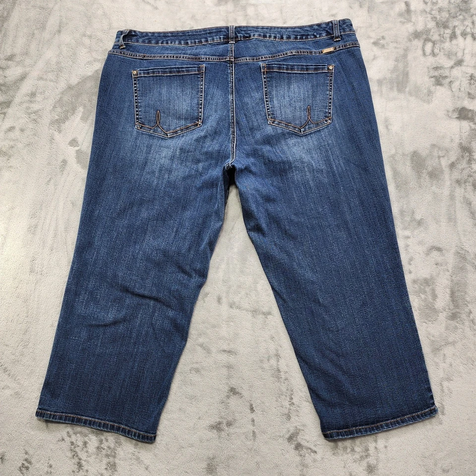 Pantalones de mezclilla INC para mujer 22 W azul ajustados calce tecnológico recortados pierna ajustada tiro medio elásticos Foto 3 de 4