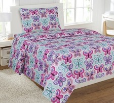 Sheet Set for Girls/Teens Butterfly Light Blue Turquoise Pink Purple Flat She...