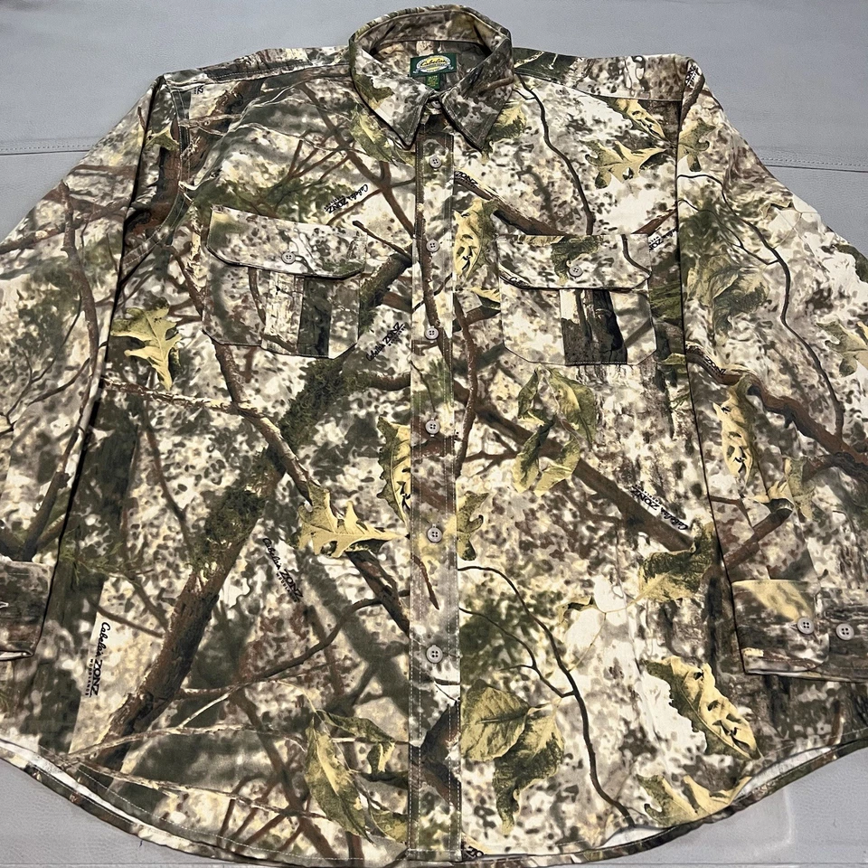 Cabela Zonz Mossy Oak Woodland Camo Hunt Outdoor Button Up Down Shirt-XL-3902 - Image 2 of 4