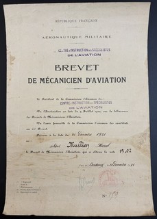 Brevet de mécanicien d'aviation 1921 aéronautique militaire