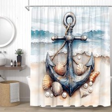 Nautical Anchor Shower Curtain Ocean Adventure Theme 70"W x 70"L Pack of 1 