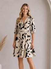 Womens Geo Print Puff Sleeve Mini Dress Size XS Lightweight Summer Chic