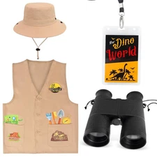 Dinosaur Explorer Costume Set Vest and Hat for Kids Jungle Party Fun
