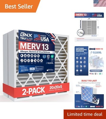 High-Performance 20x20x5 MERV 13 Air Filters - 98% Particle Filtration, 2-Pack