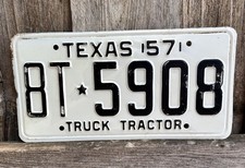 1957 Vintage Antique Texas Truck Tractor License Plate. Unrestored 8T*5908