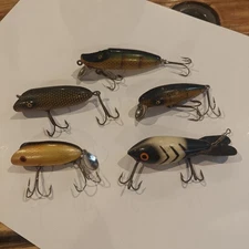 Vintage Lure Lot Of 5 Wooden Fishing Lures Bomber Wright McGill Paw Paw