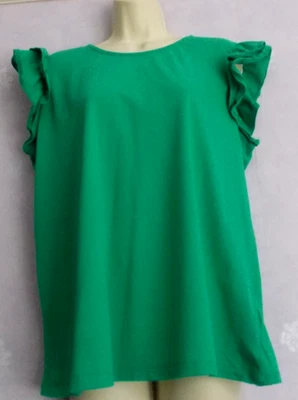 NEW LOOK Size 18 Feature ruffle cap sleeve Green Top - Image 1 of 2