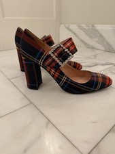 J CREW MARY JANE PLAID PUMP WITH RHINESTONE BUCKLE, SIZE 9