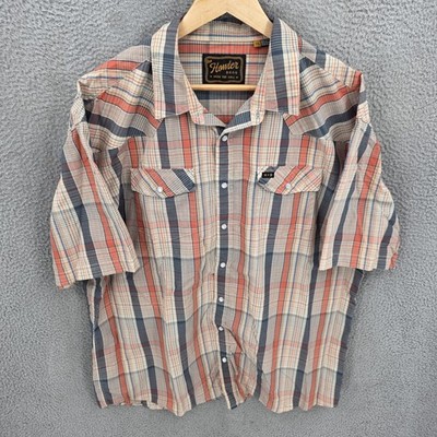 Howler Bros Shirt Mens 2XL Beige Plaid H Bar Snapshirt Short Sleeve