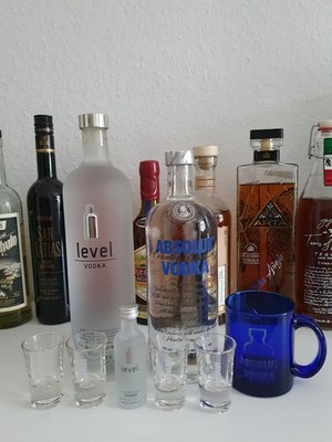 Absolut Vodka Level Mini V1 V2 Blue alter Text Tasse 4 Gläser