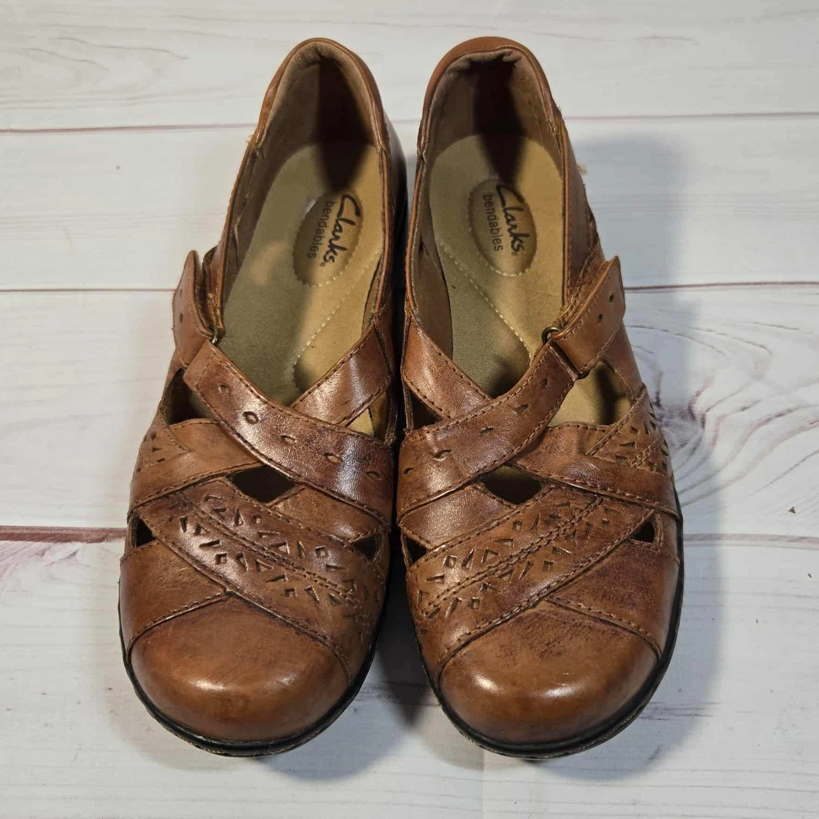 Ballerine Clarks in pelle scarpe casual comode design marrone ritagliato donna 7 5