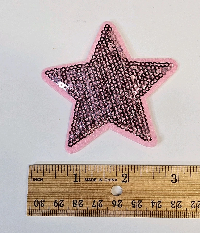 Sequins Pink Star Patch Embroidered Iron On Patches 3" x 3" - Image 2 of 3