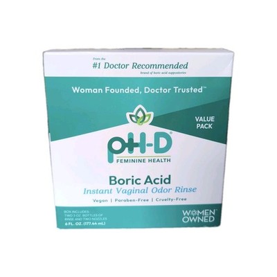 pH-D Boric acid, Instant Vaginal Odor Rinse, 2 bottles & 2 Nozzles 6oz Exp 07/27