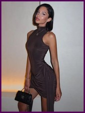 Mozision Turtleneck Sleeveless Sexy Mini Dress For Women Fashion Irregular
