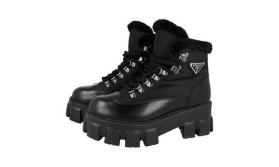 PRADA BRIXXEN MONOLITH LAMMFELL Winter Stiefel High-Top Sneaker 1T260N