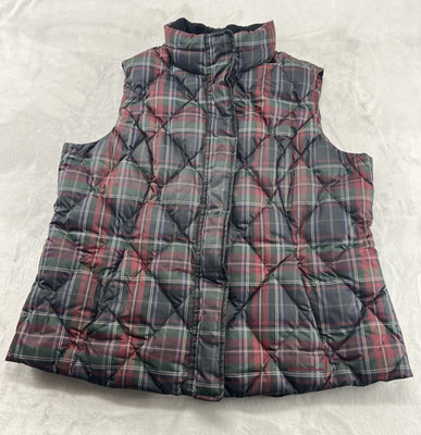Eddie Bauer Premium Goose Down Vest Men 2XL Plaid Tartan Quilted Puffer Outdoor