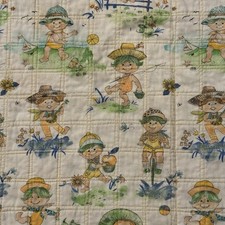 Vtg Kids Handmade Twin Bed Quilt Comforter Boys Outdoor Play Green Yellow 78x41  